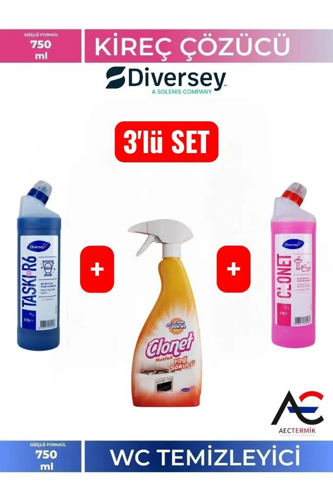 Clonet Temizlik Paketi ( 1 Adet Mutfak + 1 Adet Banyo + 1 Adet Tuvalet Temizleyici ) 3'lü Set