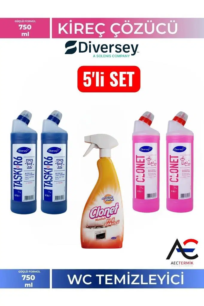 Clonet Temizlik Paketi ( 1 Adet Mutfak + 2 Adet Banyo + 2 Adet Tuvalet Temizleyici ) 5'li Set