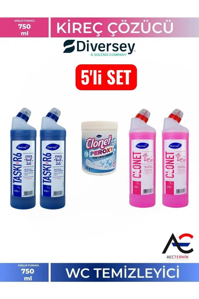 Diversey 5'li Temizlik Paketi 2 Adet Banyo + 2 Adet Tuvalet + 1 Adet Beyazlar için Leke Çıkarıcı