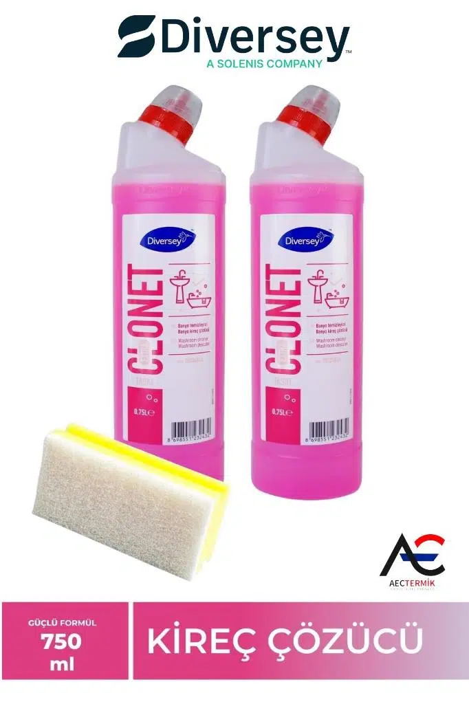 Diversey Clonet Banyo Temizleyici Ve Kireç Çözücü 750 ml 2 Adet + Hassas Temizlik Süngeri 1 Adet 160gr