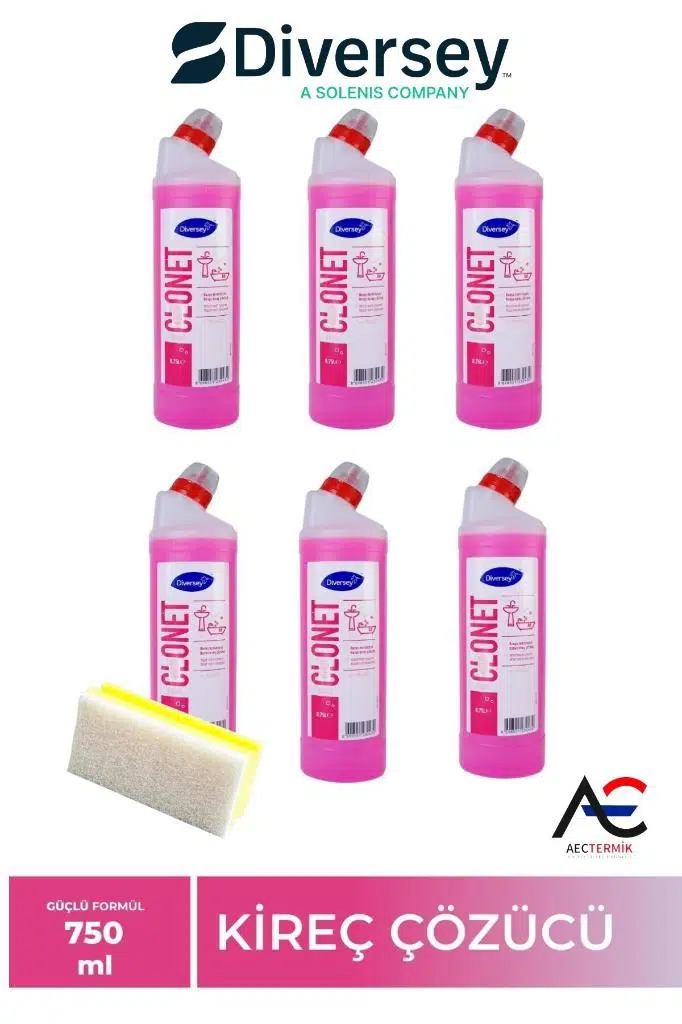 Diversey Clonet Banyo Temizleyici Ve Kireç Çözücü 750 ml 6 Adet + Hassas Temizlik Süngeri 1 Adet 160gr