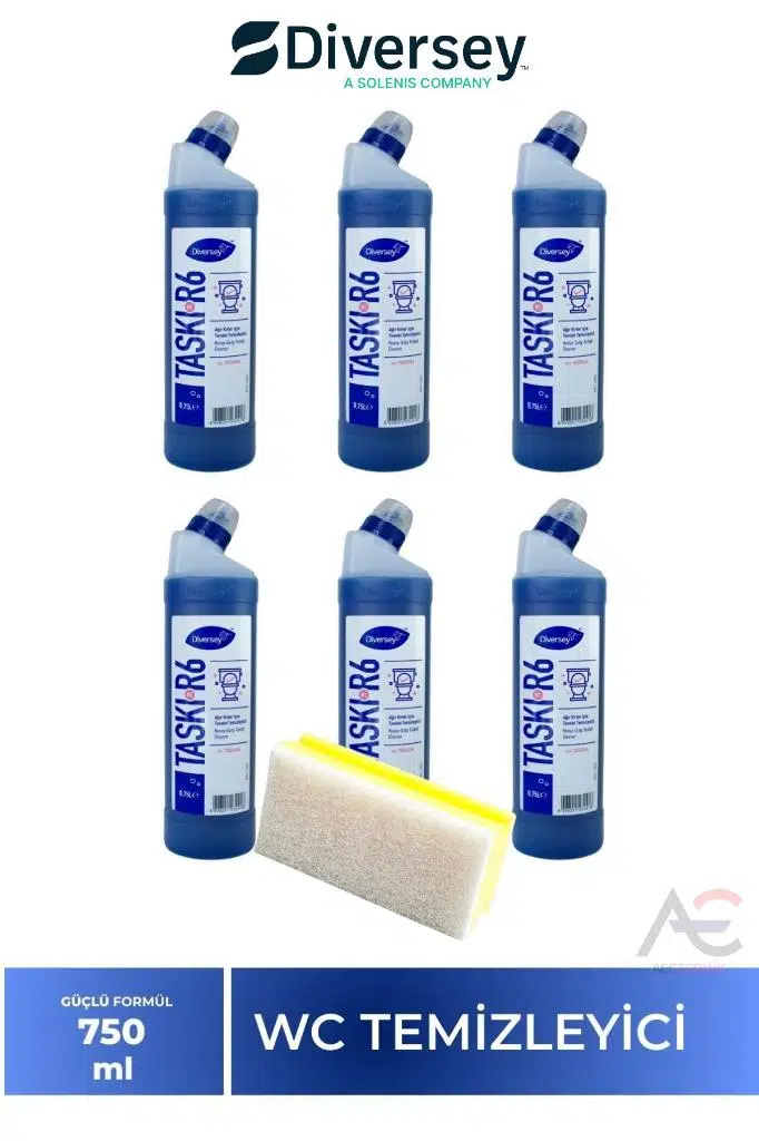 Diversey Tuvalet Temizleyici Taskı R6 Wc 750ml 6 Adet + Hassas Temizlik Süngeri 1 Adet 160gr