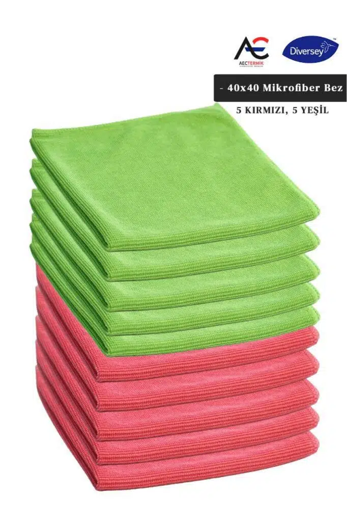 Solare Microjet Mikrofiber Temizlik Bezi 40x40cm 5 Adet Yeşil 5 Adet Kırmızı